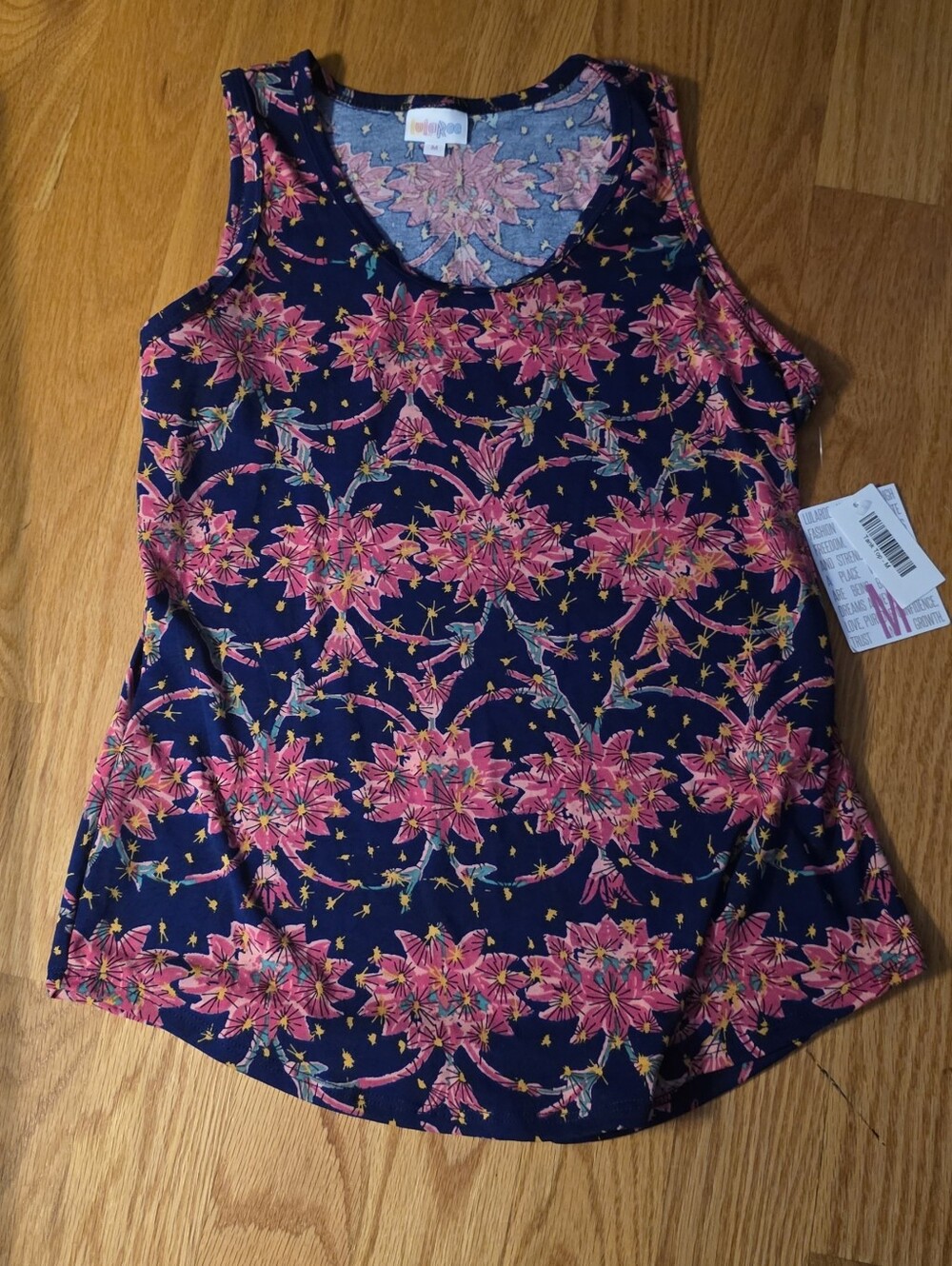 LuLaRoe Kristina Tank Top vibrant pink and yellow floral pattern Nwt Medium